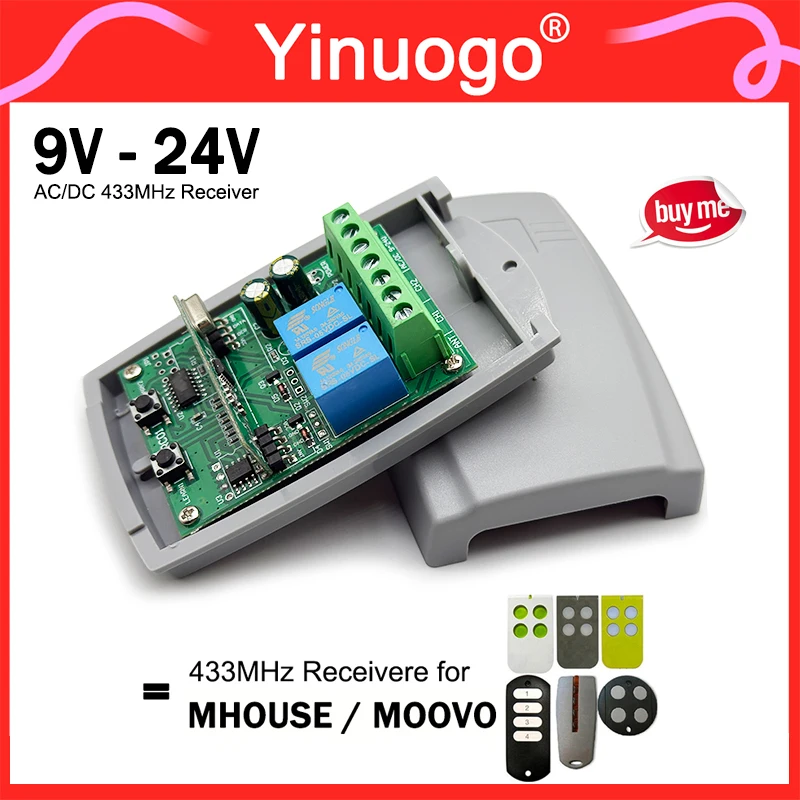 433.92MHz Garage Door Reciever Controller 9V-24V AC/DC For MHOUSE TX3 TX4 GTX4 GTX4C MOOVO MT4 MT4V MT4G Gate Remote Control
