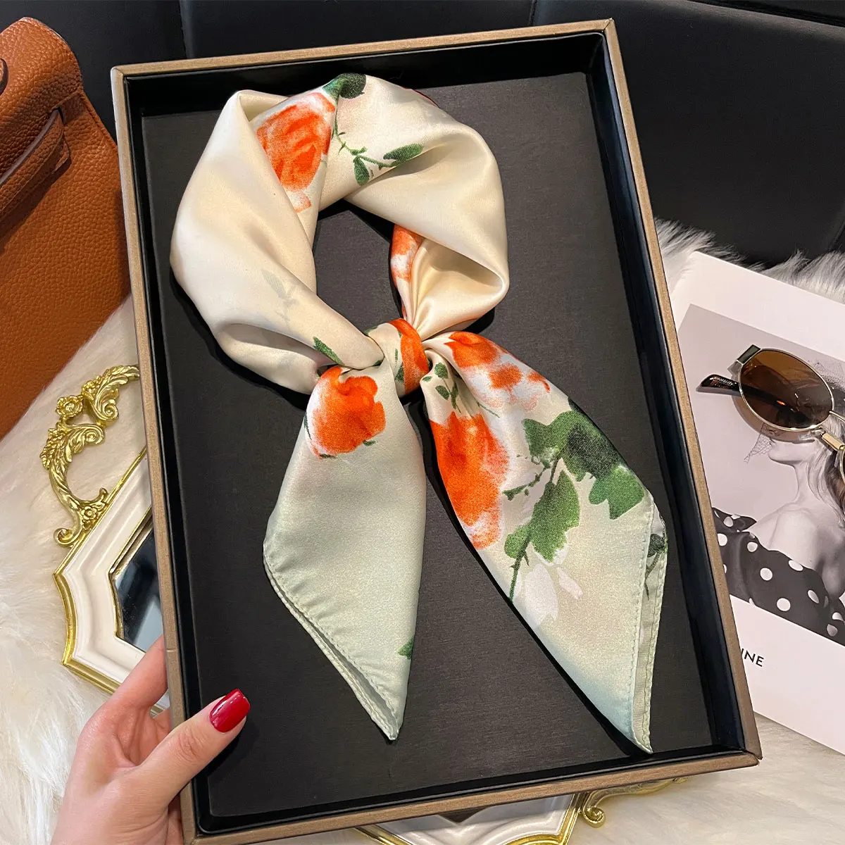 2025 Luxury Silk Shawl Square Scarf For Women Satin Fashion Wraps Neckerchief Female Hair Bands Ribbon Headband Bandana 70X70CM