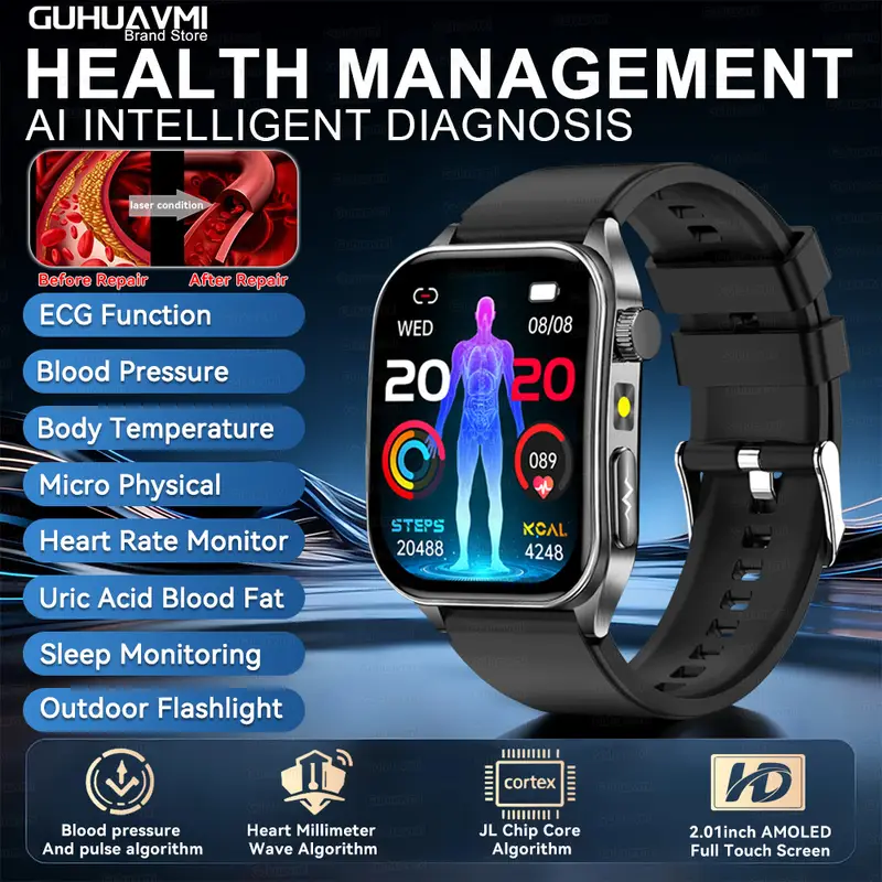 2026 New 650nm Laser Therapy Health Smartwatch Men ECG Blood Pressure Lipid Uric Acid Bluetooth Call Smart Watch For Android IOS - Image 17