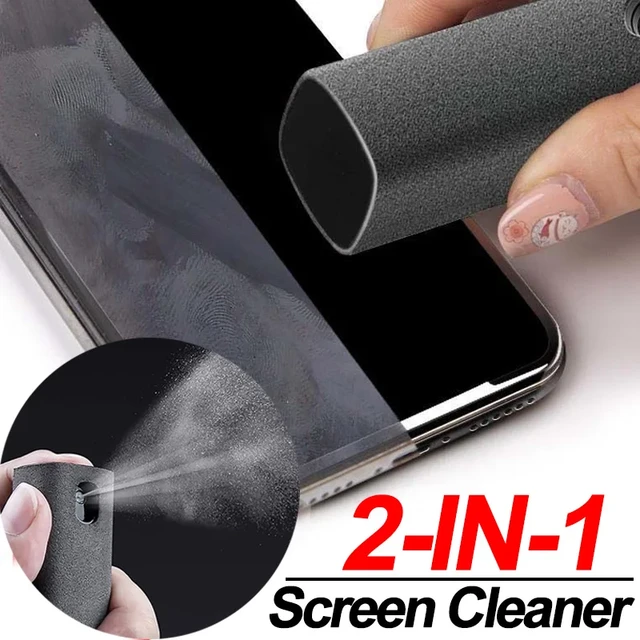 Limpiador de pantalla de teléfono 2 en 1, botella de Spray y paño