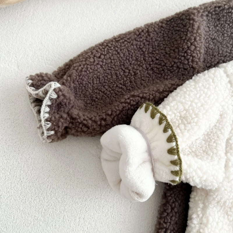 Winter Fashion Baby Romper Lamb Wool Jumpsuit Hat Set for Boys Girls Loose Toddler Infant Rompers Plush Kids Clothing 0-3Years 6