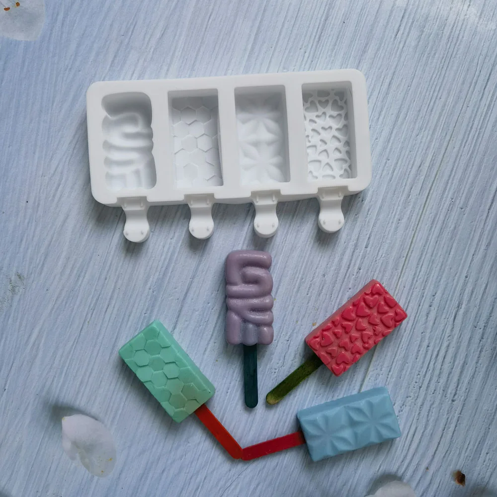 

Silicone Ice Cream Mold 4 Holes Popsicle Cube Maker Mould Chocolate Tray Kitchen Gadgets Dining Bar Home Garden Baking Tools