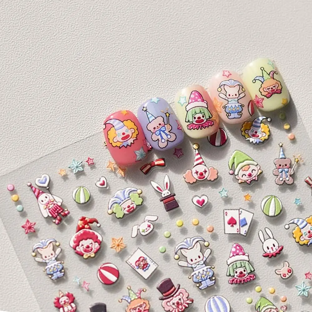 Cartoon Nail Charms Joker Nail Stickers Star Bunny Pattern Nail Art Supplies Joker Nail Decalcomanie Play Card Circo Clown