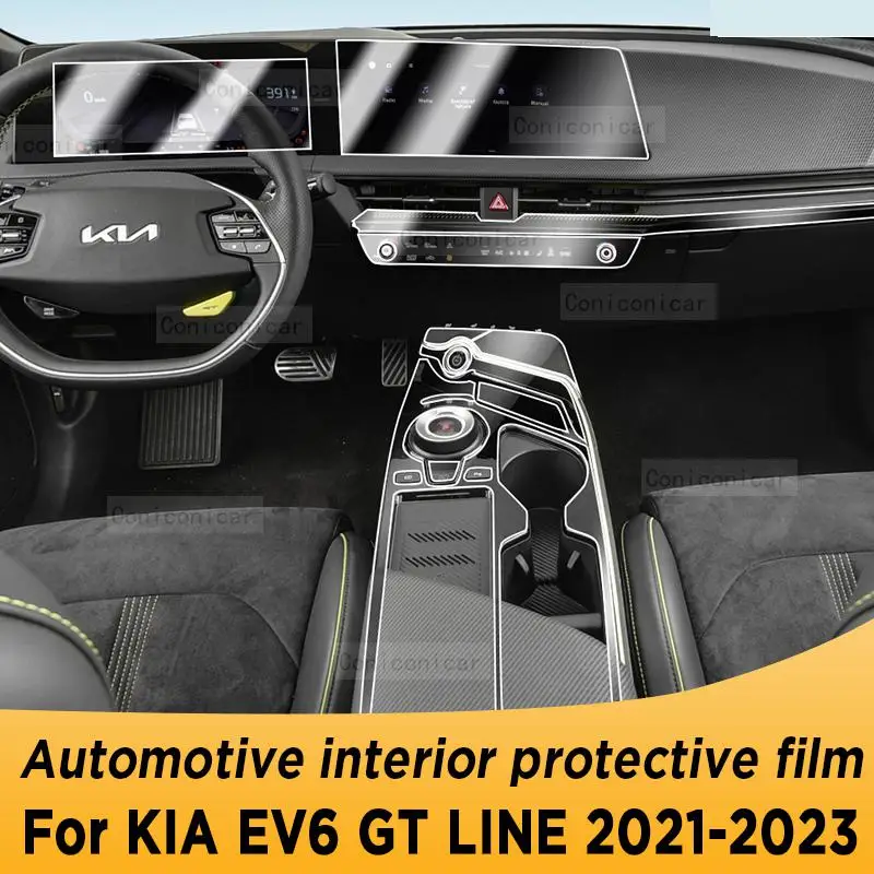 

For KIA EV6 GT LINE 2021-2023 Automotive Interior Screen Protective Film TPU Anti-Scratch Gearbox Panel Dashboard Navigation