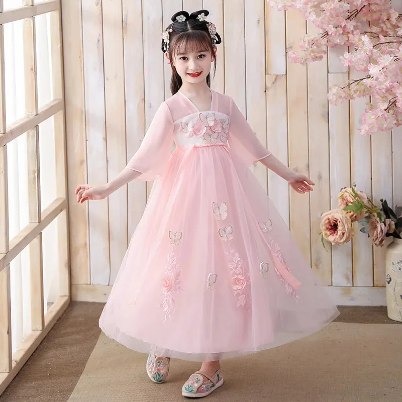 

Girl's Clothing Hanfu Summer Dress 2023 New Chinese Style Tang Suit Princess Vestidos Children's Wear Ancient Costume 110-160