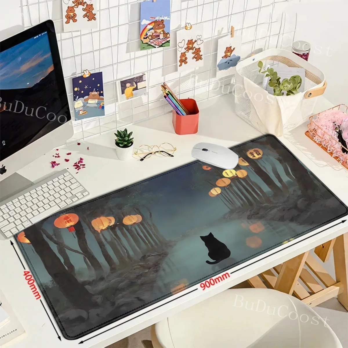 Sternenhimmel Katze großes Mauspad Gummi XXL Gamer Mauspad Computer Gaming Zubehör Home Decor Büro rutschfeste weiche Schreibtischmatten – Detail 10