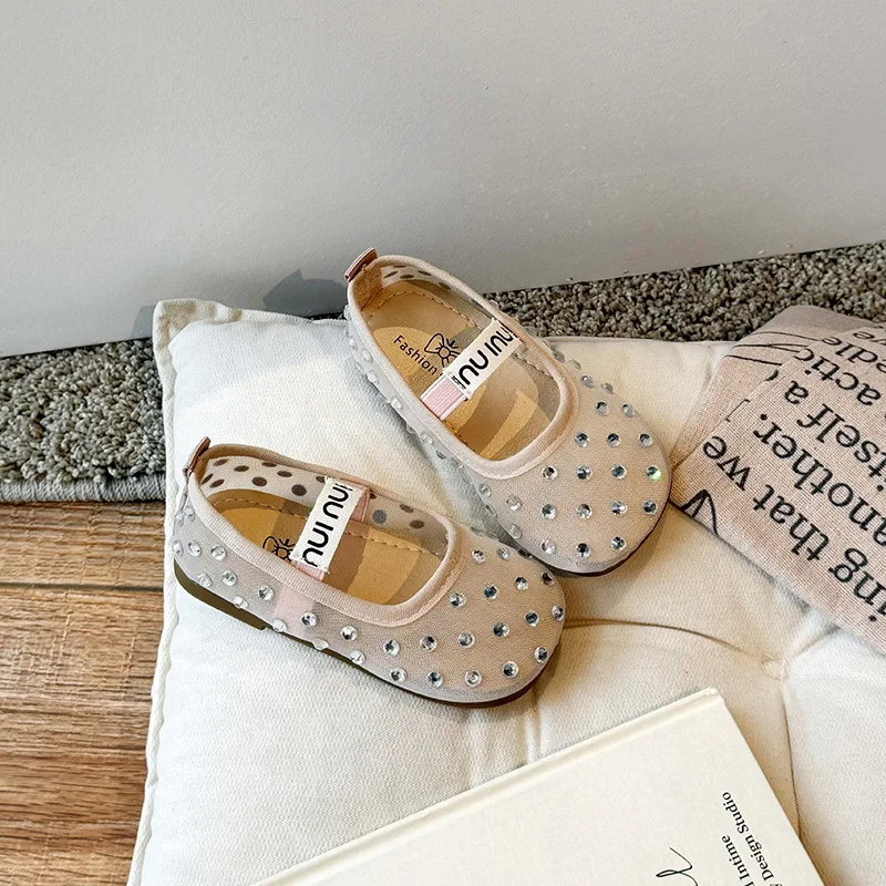 Baby Shoes Mesh Shoes Summer Breathable Lace Mesh Ballet Flats Kids Girls Luxury Brand Design Crystal First Walkers Shoes Baby Children Bling Zapatos