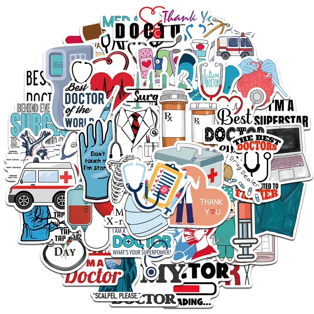 10/30/50PCS Cartoon Doctor Medical Appliances Series Stickers for Gifts Toys Luggage Laptop IPad Gift Journal Stickers Wholesale 10 30 50pcs creative cartoon beer graffiti notebook luggage hand account material decorative stickers toys wholesale