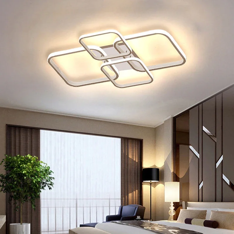 LED Ceiling Light Living Room Lighting Square 4 Heads Black and White Lamps Living Room Study Home Decor Fixture Lustre