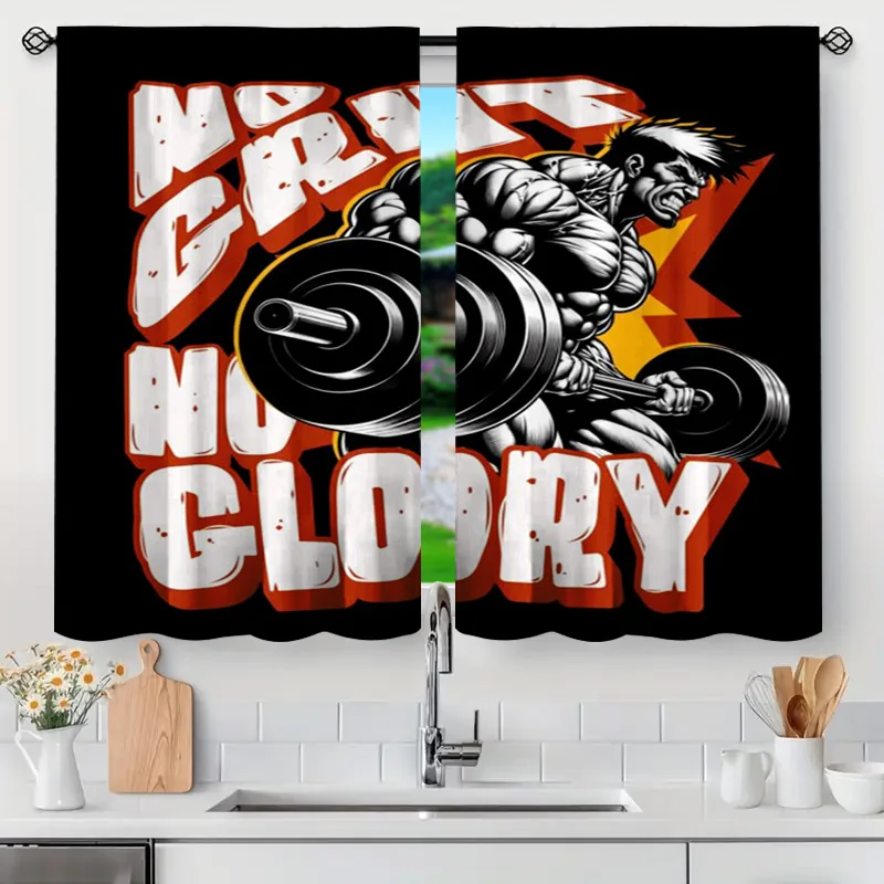 No Pain No Glory" Fitness Curtains - Motivational Gym Design, Perfect for Home Gyms & Bedrooms, Sporty 3