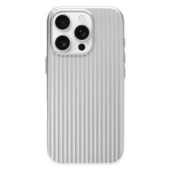 Enhanced Metal Paint Magnetic Case with 3D Stripe and Matte Corrugated Luggage Pattern Design - iPhone 17 Pro Max (Silver)