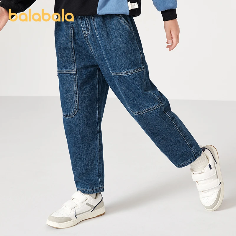 

Balabala Toddler 2023 Boy Pants Winter New Trousers Fleece Trendy Fashion Warm Casual Jeans