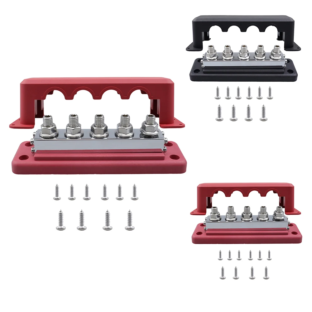 12V Bus Bar Terminal Block 600A 300V Power Distribution Block M10 5-Post Busbar With Cover For Car RV Boat Marine Dropshipping