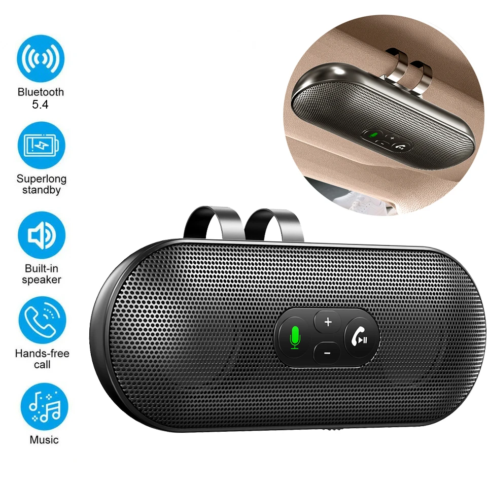 V5.4 Lautsprecher Freisprecheinrichtung Car Kit Sonnenblende Clip Drahtloser Audioempfänger Bluetooth 5.4 Lautsprecher Freisprecheinrichtung MP3-Musik-Player – Detail 1