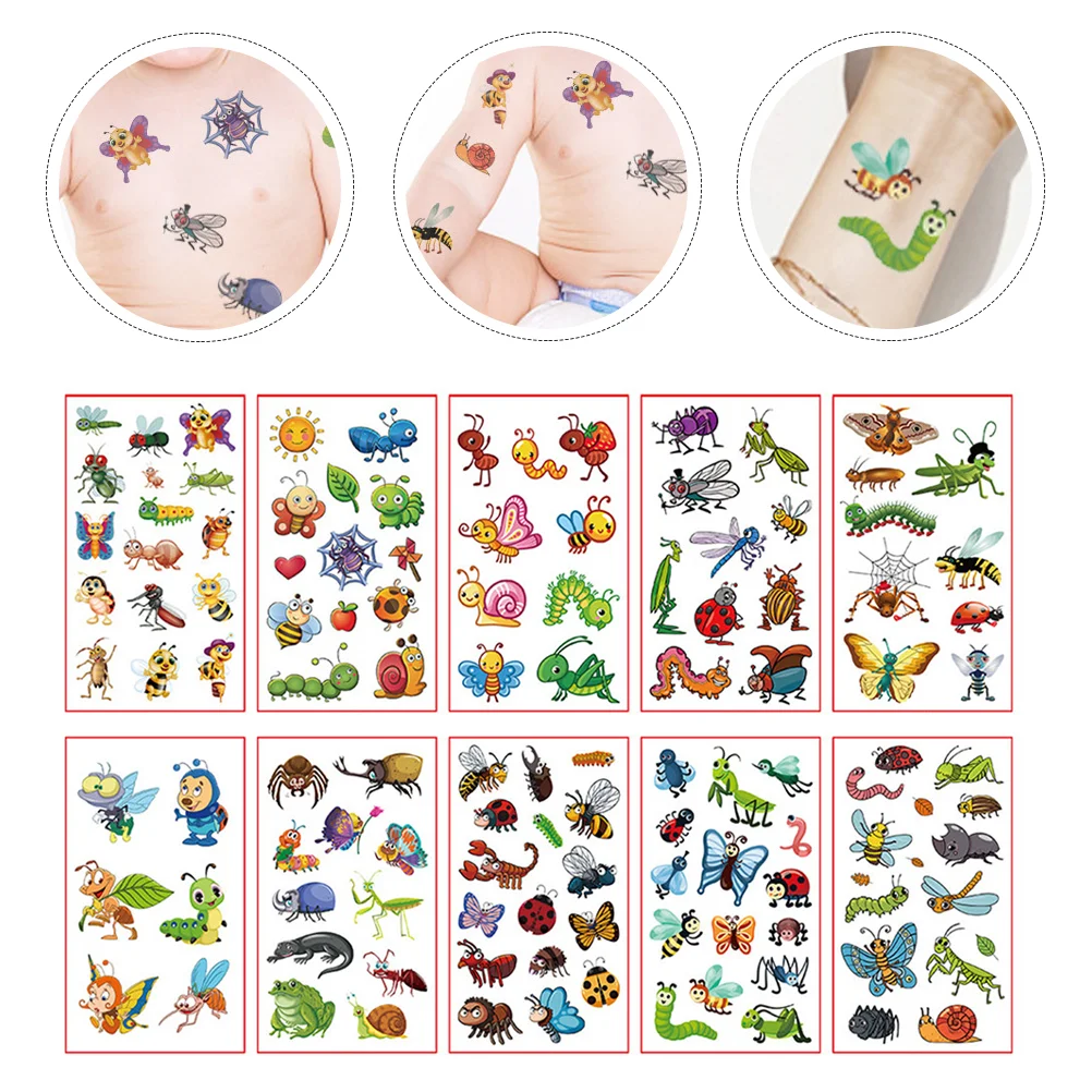 

10 Sheets of Decorative Temporary Tattoos Cartoon Tattoos Stickers Adorable Face Stickers
