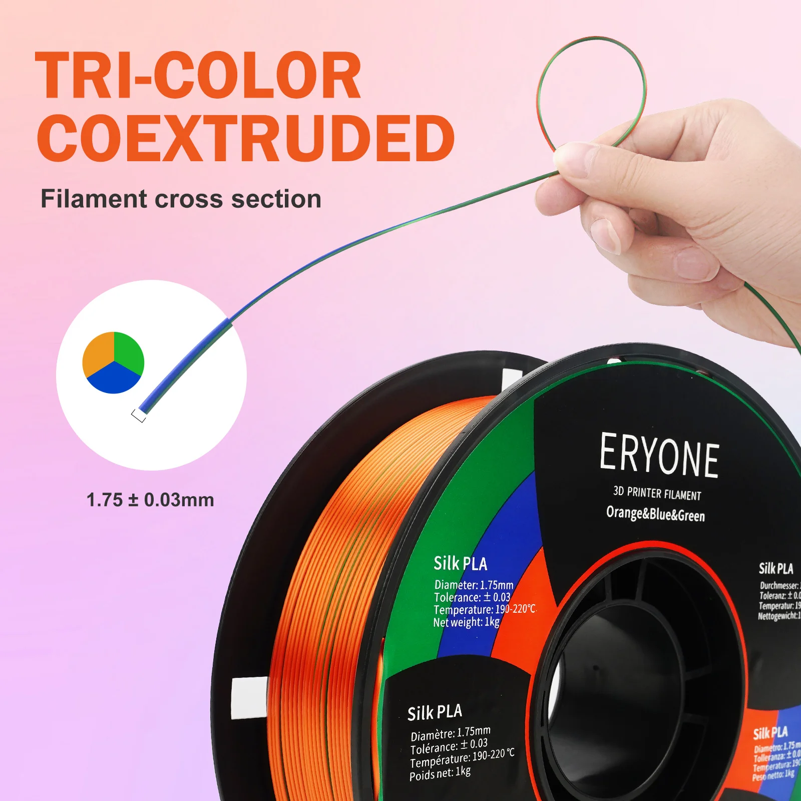 NEU ERYONE 1KG/3KG/10KG Aktion Dreifarbiges Seiden-PLA-Filament für 3D-Druck 1,75mm Filament Hohe Qualität Kostenloser Schnellversand – Detail 5