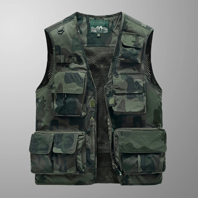 Veste sans manches camouflage pêche homme respirante anti-vent pour activités plein air printemps automne