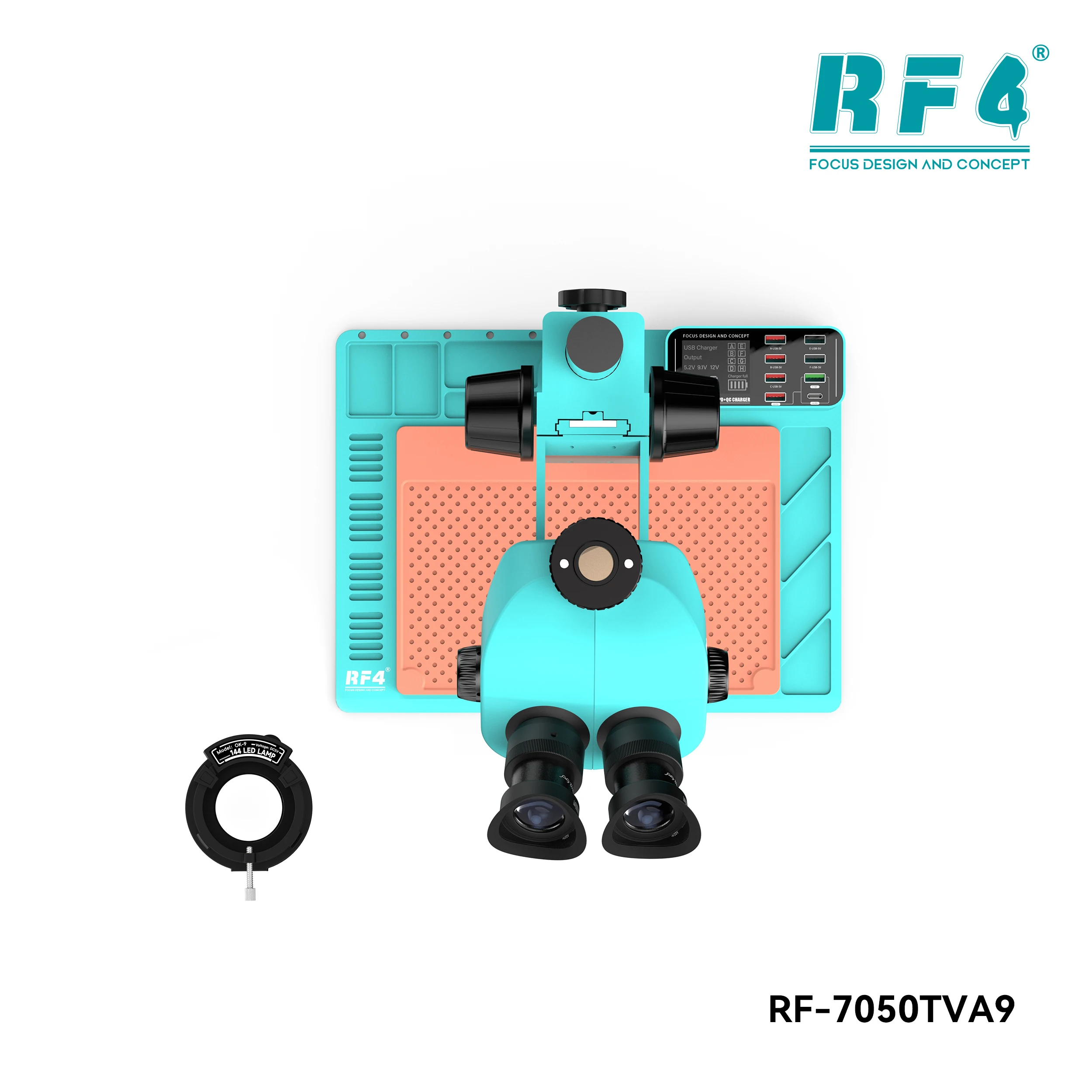 RF4 베이스에는 USB 인터페이스 충전기, 삼안 실체 현미경, 휴대폰 수리용 특수 도크 RF-7050TVA9-39B가 장착되어 있습니다.