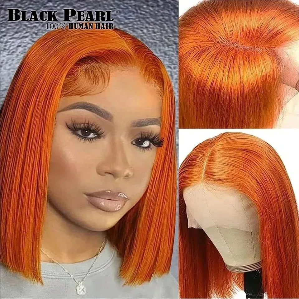 Black Pearl Ginger Lace Front 100% Human Hair Quality Wigs Glueless Wig Short Straight Bob Wig Lace Front Human Hair Wig