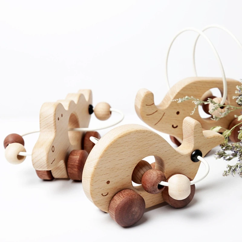 

Baby Teether Safe Wooden Rattle Grasping Puzzle Toy Cute Animal Pull Car Newborn Toddlers Molar Teething Montessori Toys