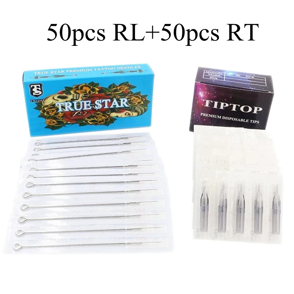 TRUE STAR (5RL+5RT) 50pcs  Tattoo Needles & 50pcs TIP TOP Tattoo Tips for Tattoo Machine Gun Microblading Naalden Free Shipping