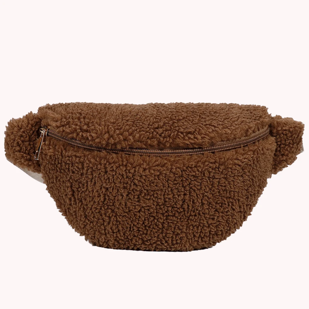 Unisex Plush Solid Shoulder Bag Zipper Closure Multifunctional Foldable