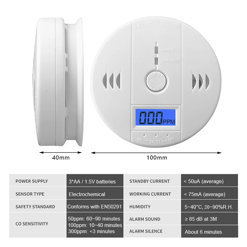 Carbon Monoxide Detector Alarm Photoelectric Sensor 85dB Sound Warning LCD Digital Display Home Indoor CO Poisoning Siren carbon monoxide alarm