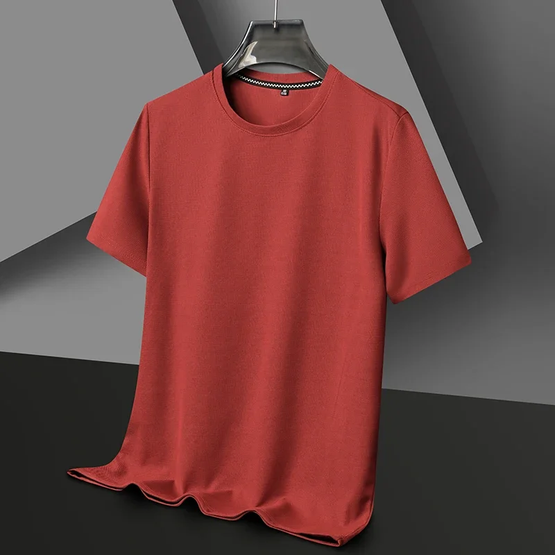 Men's New Summer Waffle round Neck Short Sleeve T-Shirt Comfortable Breathable Short-Sleeved Top for Casual Wear 4
