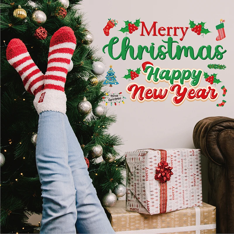6pcs Christmas Decorative Glass Window Stickers Santa Claus Snowman Elk Scene Layout Electrostatic Wall Sticker Xmas Ornaments
