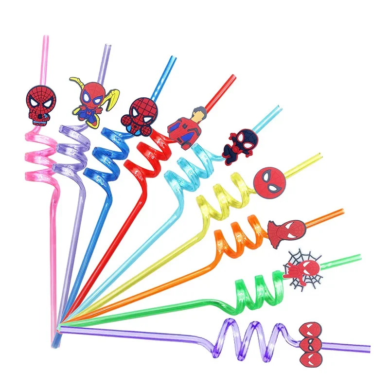 Birthday Party Supplies SpiderMans Drinking Straws Kids Boys Girls Birthday Party Decoration Baby Shower Cartoon Anime Marvels Party Supplies Toys Gift