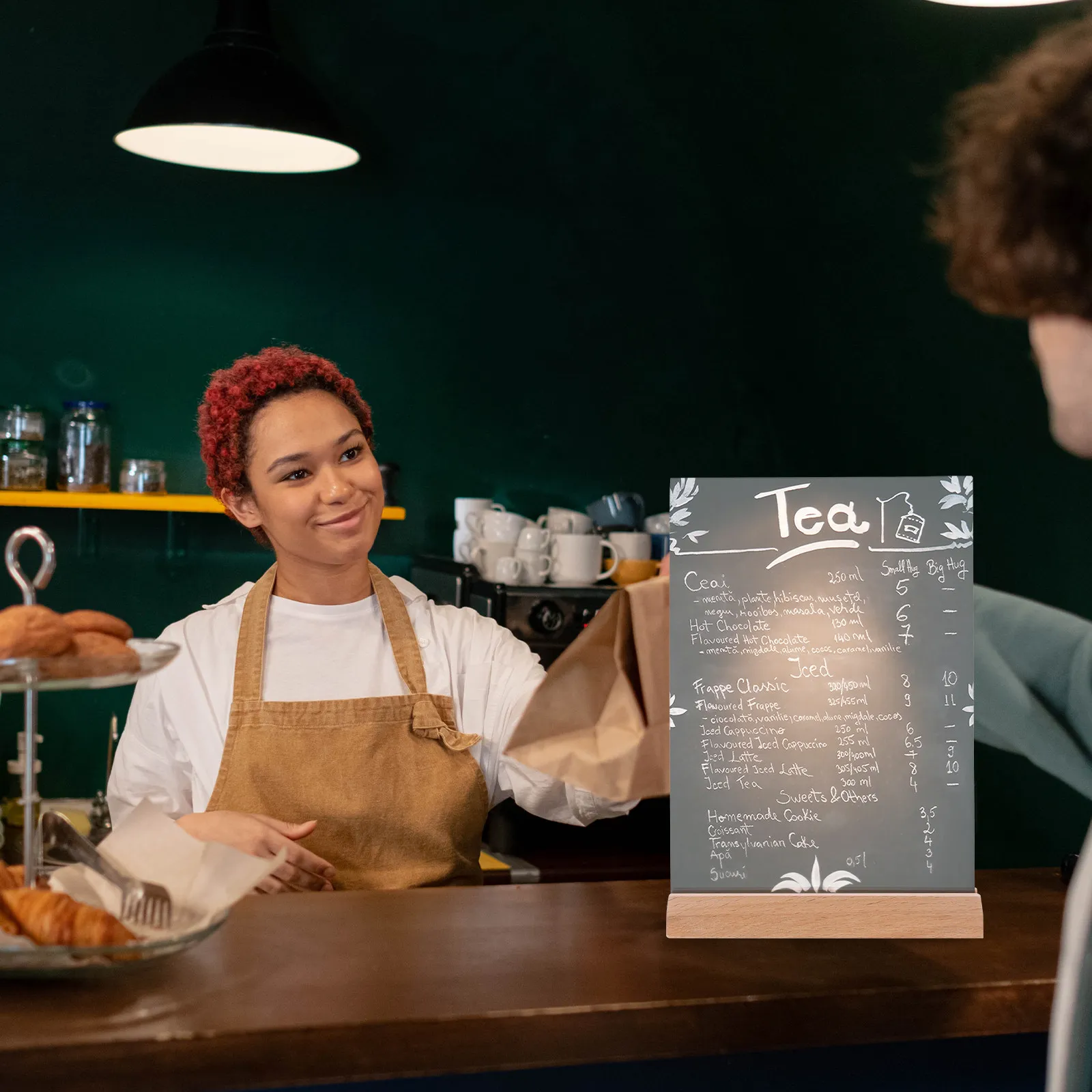 아크릴 가격표시대 나무 받침대가 있는 투명 브로셔 진열대, 슈퍼마켓, 과일 가게, 안정적인 표지판 홀더