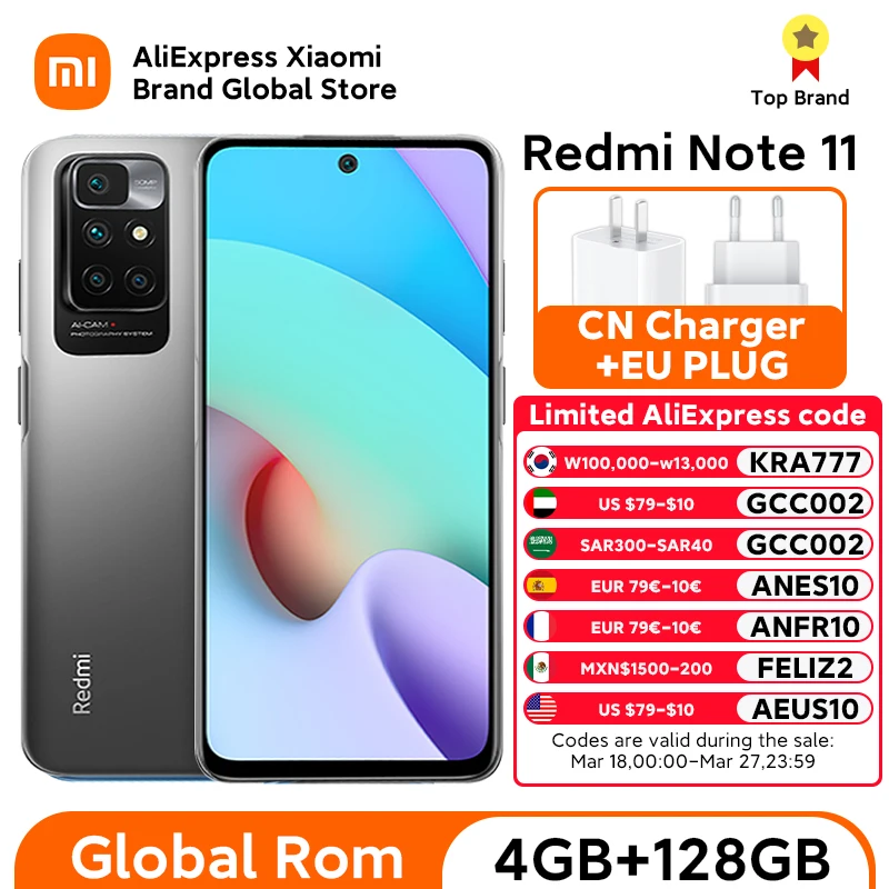  Global ROM Xiaomi Redmi Note 11 Cellphone 4GB+128GB Helio G88 Octa Core 90Hz AMOLED Display 5000mAh 18W CN Version 
