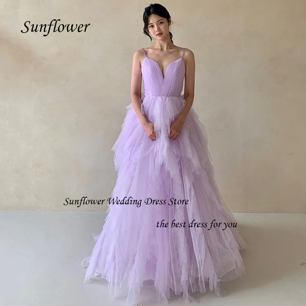 

Sunflower V-Neck Formal Evening Dress 2023 Slim Tiered Tulle Spaghetti Strap A-LINE Floor-Length High-end Custom Party Gowns