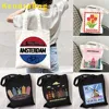 Amsterdam Canal Houses Skyline Landmark Netherlands Windmill Holland Vintage Travel Shopper Harajuku Canvas Tote Bag Eco Handbag 1
