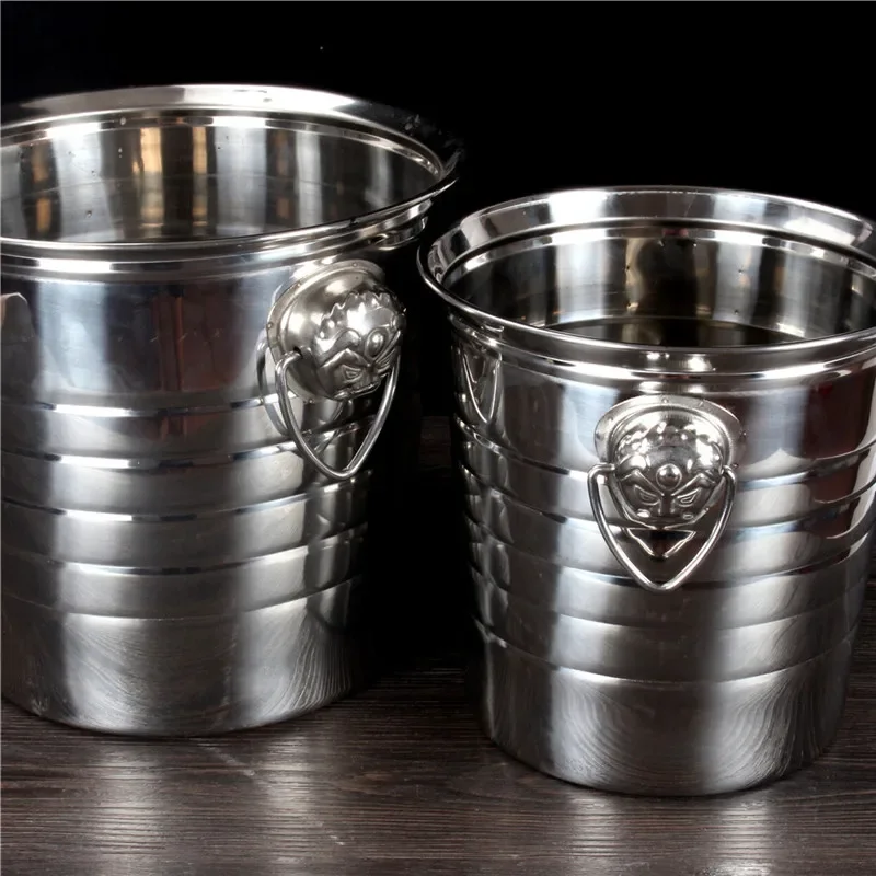 3L 5L 7L Stainless Steel Bar Ice Bucket Two Handles Champagne Bucket Wine Spit Wine Barrel Container Ktv Club Supplies
