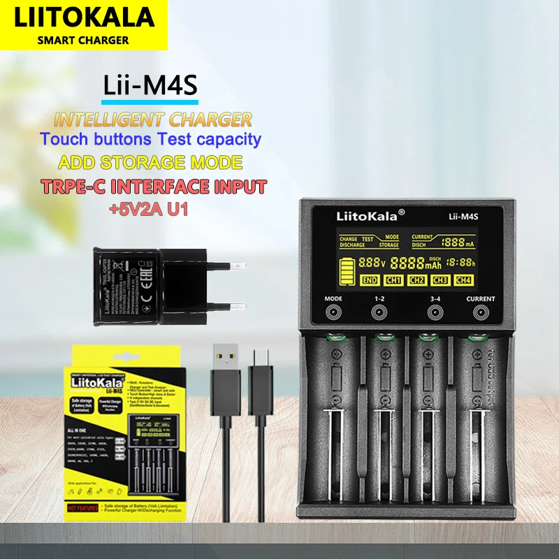Battery Charger LiitoKala Lii-M4S M4 18650 LCD Multifunctional Battery Charger for 3.7V 1.2V 26650 21700 14500 18350 17500 AA AAA A C And Other