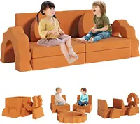 10pcs Modular Kids Play Couch, Child Sectional Sofa, Nugget Couch Large Size, Toddlers Floor Sofa W/Suede Cover, Convertible 1