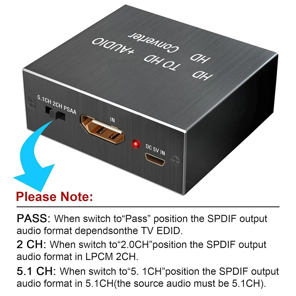 Digital Audio Extractor PCM DTS 5.1 HDCP Dolby HDMI-compatible to Optical Spdif and 3.5mm Jack Headphone Converter for Blu-ray