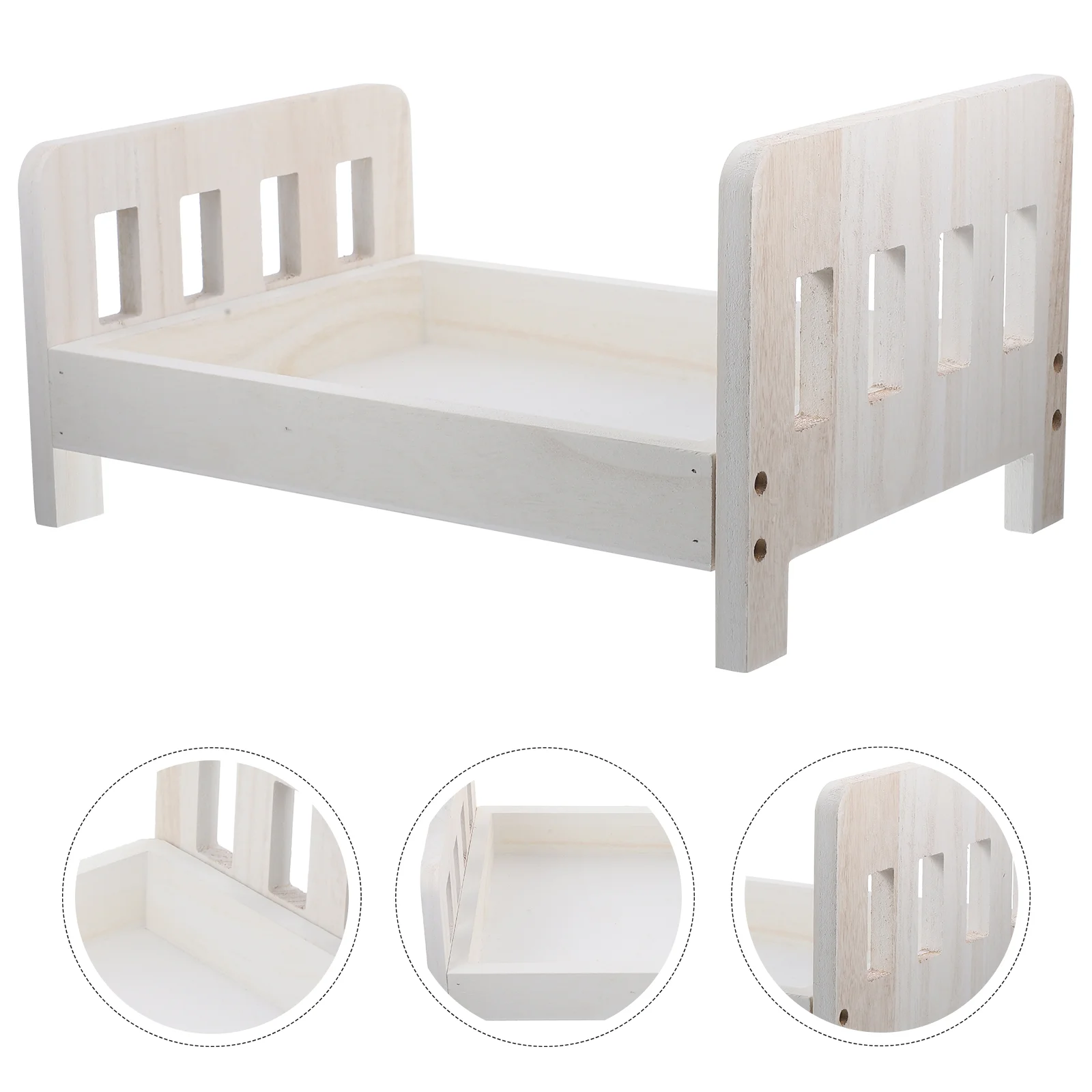 

Wooden Playset Bed Photo Props Children’s Decorative Photography Vintage Newborn for Baby White