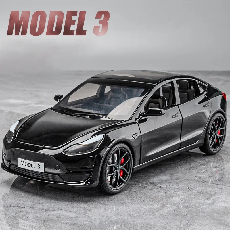 

Модель автомобиля Tesla 3 из сплава в масштабе 1:24, модель литая металлическая Игрушечная модель автомобиля с зарядным аккумулятором, модель модели со звуком, детский подарок