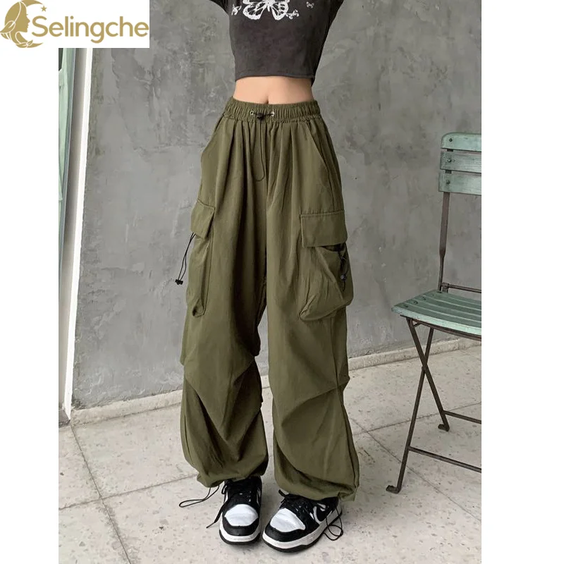 Work Pants for Women in 2024 New Autumn Retro American Sports Pants High Waisted Drawstring Ankle Loose Wide Leg Pants