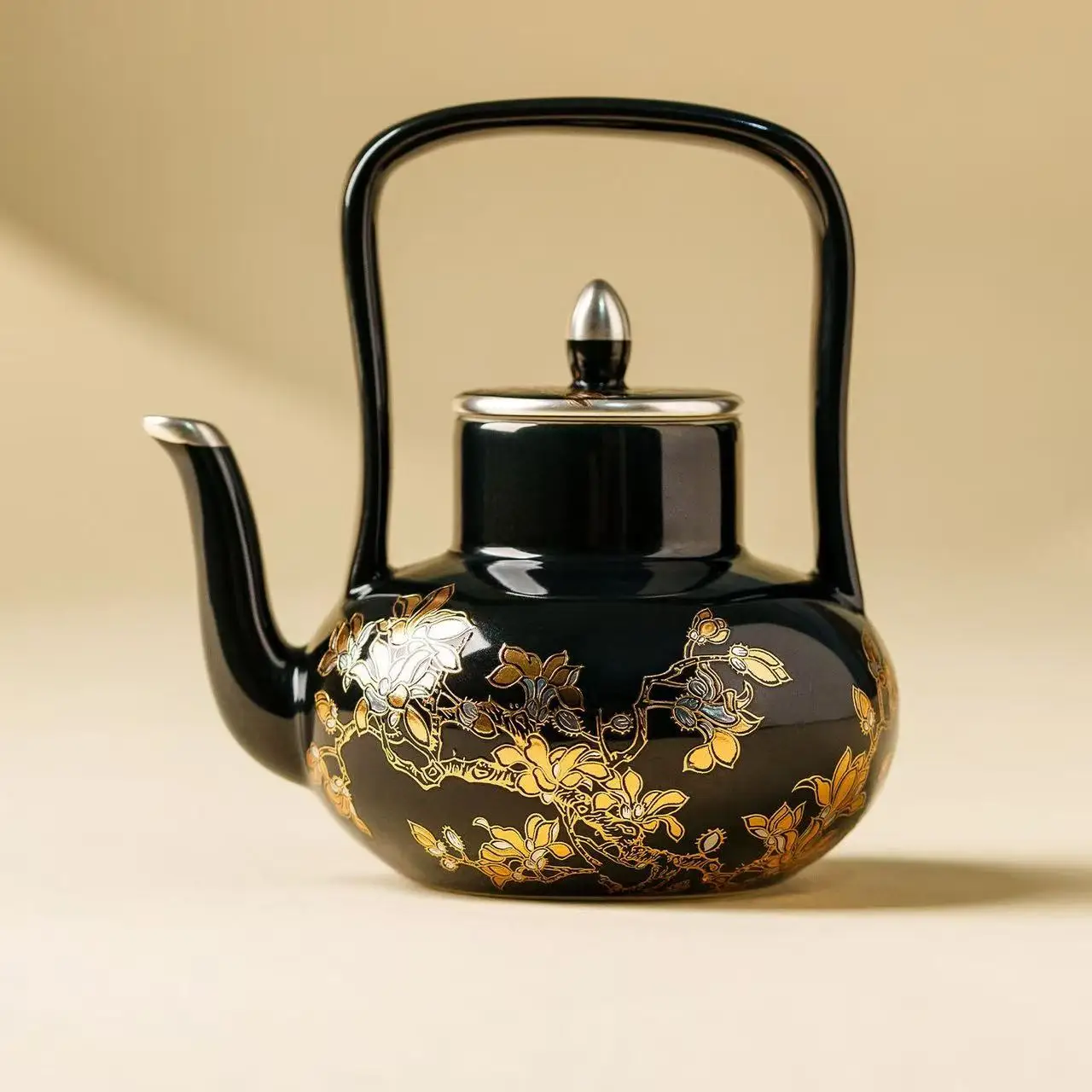130ML Hand Painted 999 Silver Beam Pot Golden Branch Magnolia Teapot ...