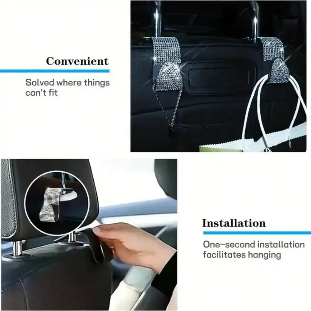 Multifunction Car Seat Back Hook Rhinestone Headrest Storage Holder Hanging Bag Organizer Portable Auto Interior Accessories
