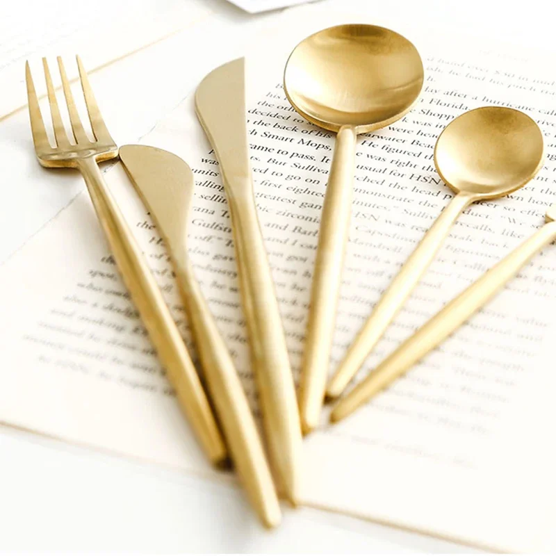 Matte Gold 18/10 Stainless Steel Luxury Cutlery Dinnerware Tableware Knife Spoon Fork Chopsticks Flatware Set Dishwasher Safe