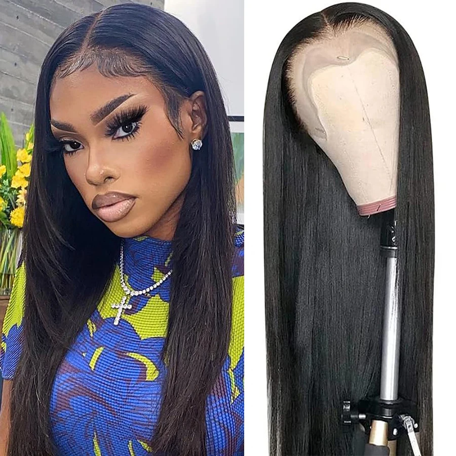 

34 Inches 100% Human Hair Wigs HD Transparent Lace Straight Wig Bleached Knots Pre Plucked Bling Remy 13x6 13x4 Lace Frontal Wig