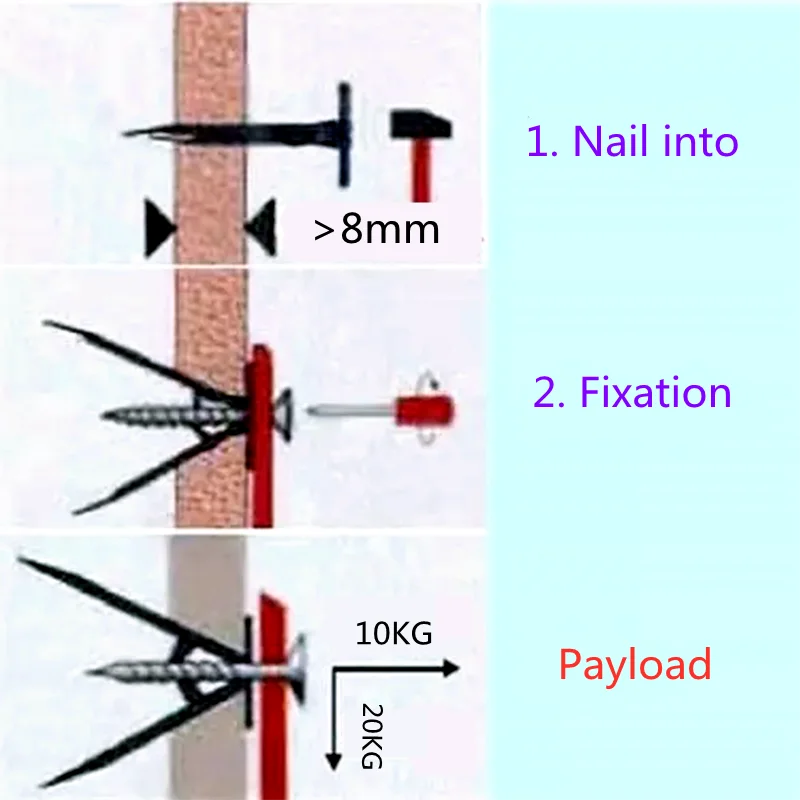 10PCSHammer in Drywall Anchors with Self Tapping Screws Kit Screws and Plugs Wall Gypsum Board Ceiling Anchor Studs