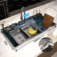 Stainless Steel Waterfall Kitchen Sink Extra Large Single Bowl Digital Display Multifunctional Dishwashing sinks 4