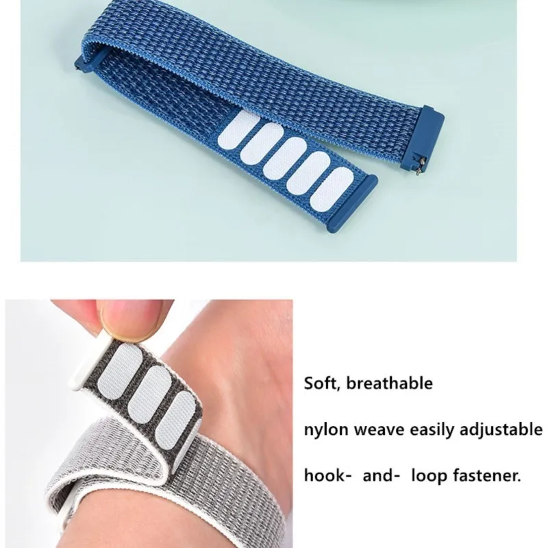 Sport Nylon Loop Bracelet Strap, 22mm or 20mm, Compatible with Popular Smartwatches