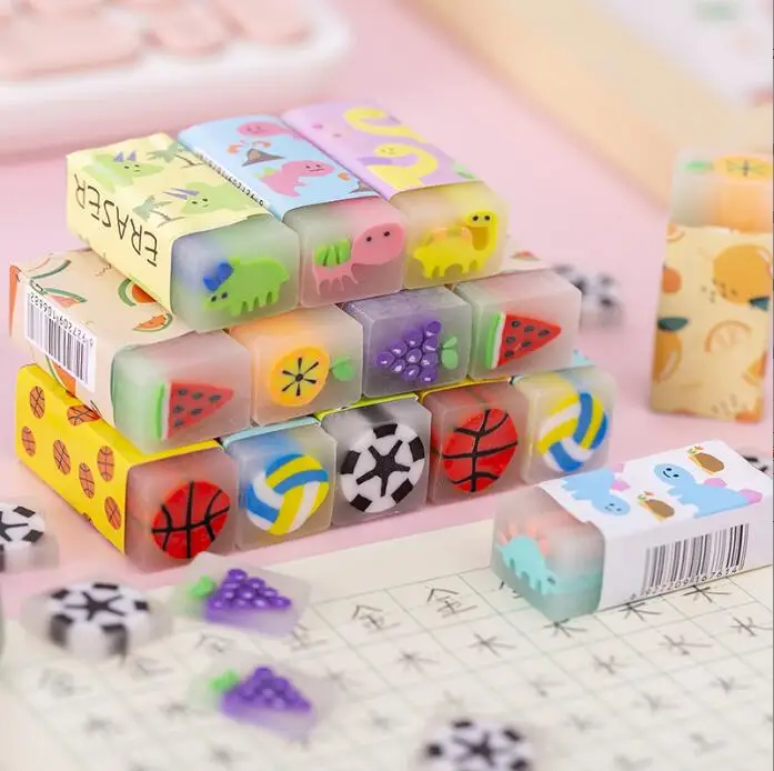 

32 pcs/lot Kawaii Fruit Eraser Cute Dinosaur Writing Drawing Rubber Pencil Eraser Stationery Kids Gifts School Office Supplies
