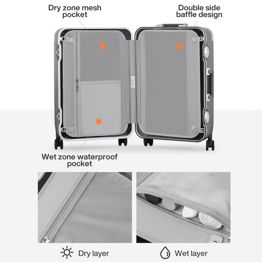 Pull Bar Suitcase Carry On Luggage 20'' 24'' Travel Suitcase Rolling Luggage Aluminum Frame PC Hardside Spinner Wheels TSA Lock